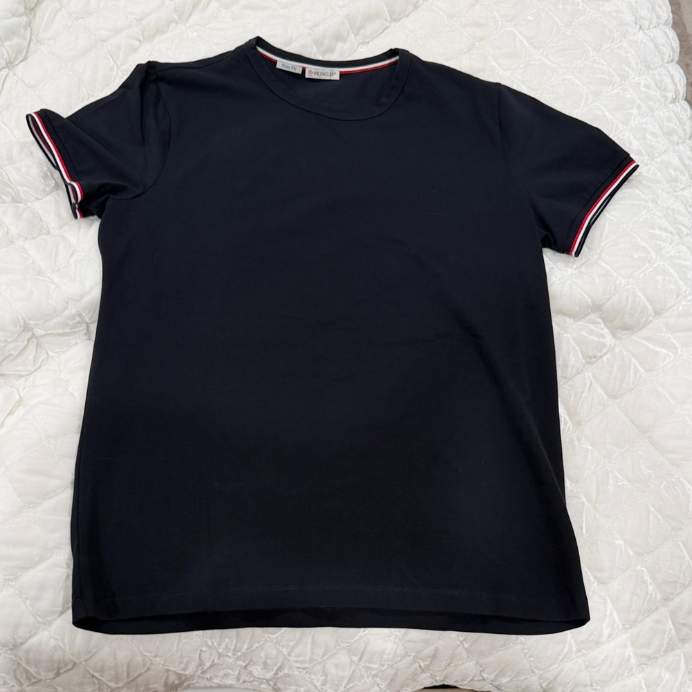 Moncler Navy Mens T-Shirt with Red and White Accents